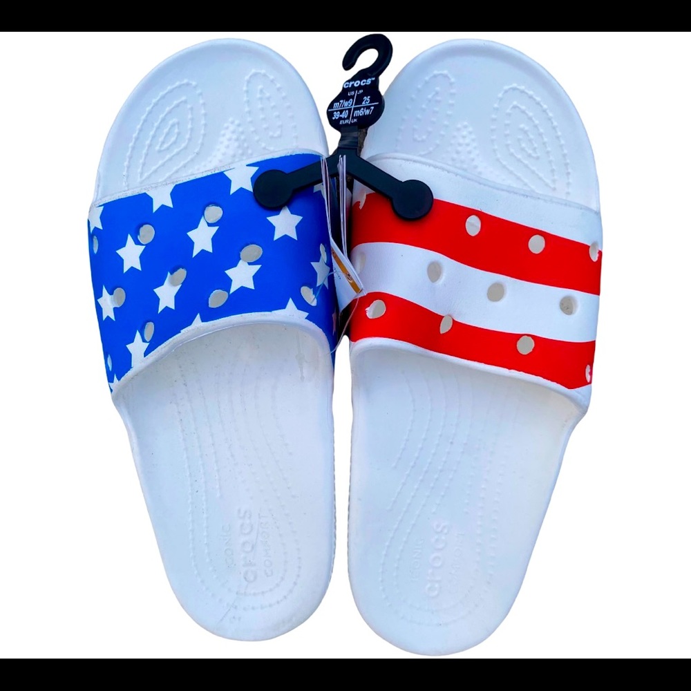 American Flag Crocs Slides MULTIPLE SIZES AVAILABLE.